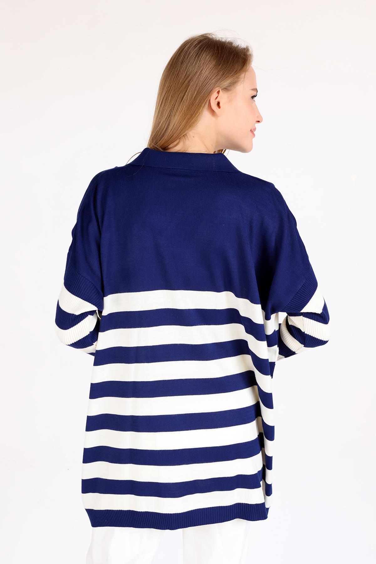 5340 Polo Yaka Çizgili Tunik Laci - 5