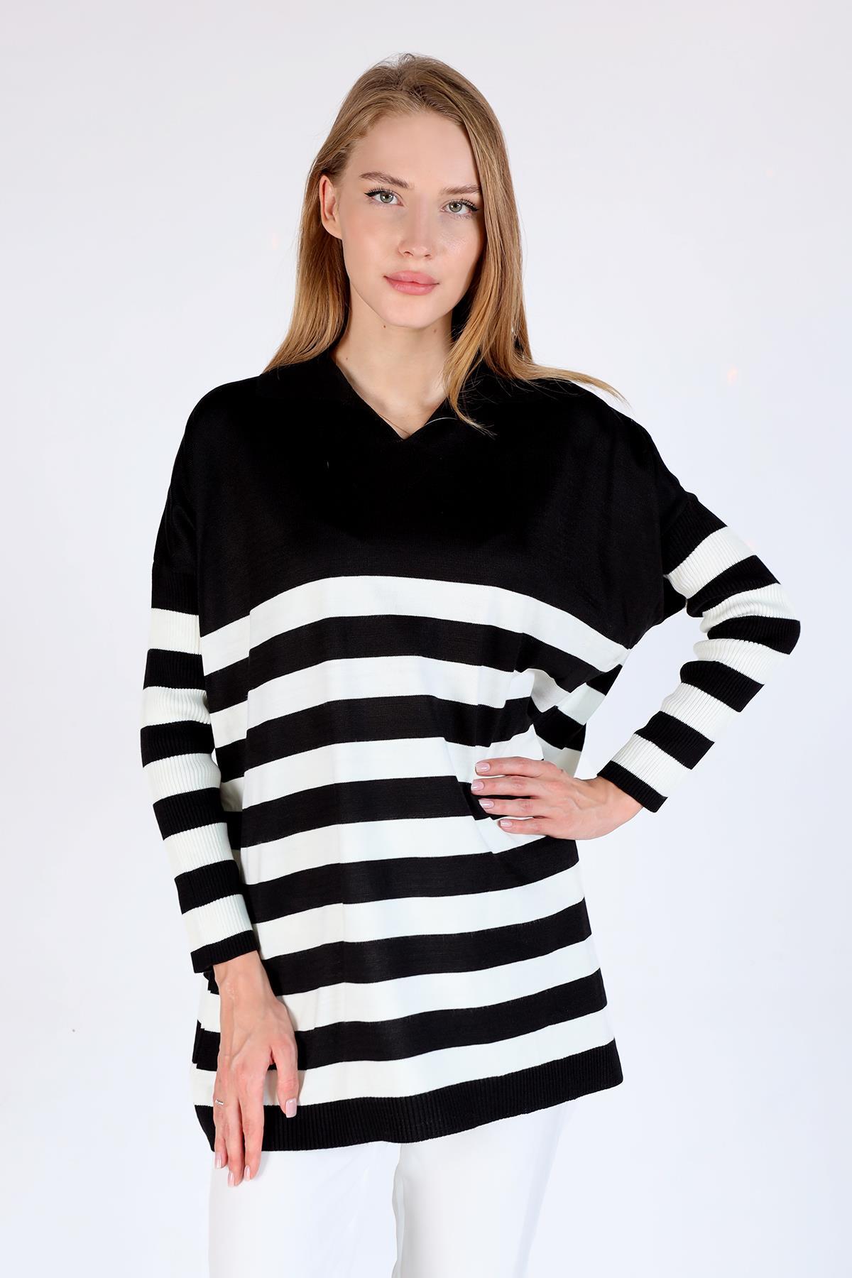Polo Yaka Çizgili Tunik 5340 Siyah - RAYS