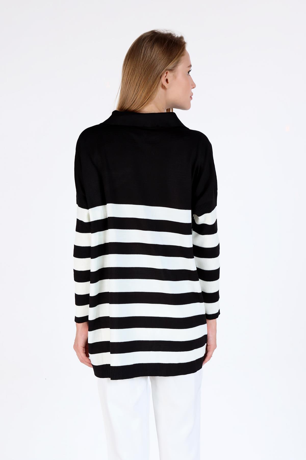Polo Yaka Çizgili Tunik 5340 Siyah - RAYS