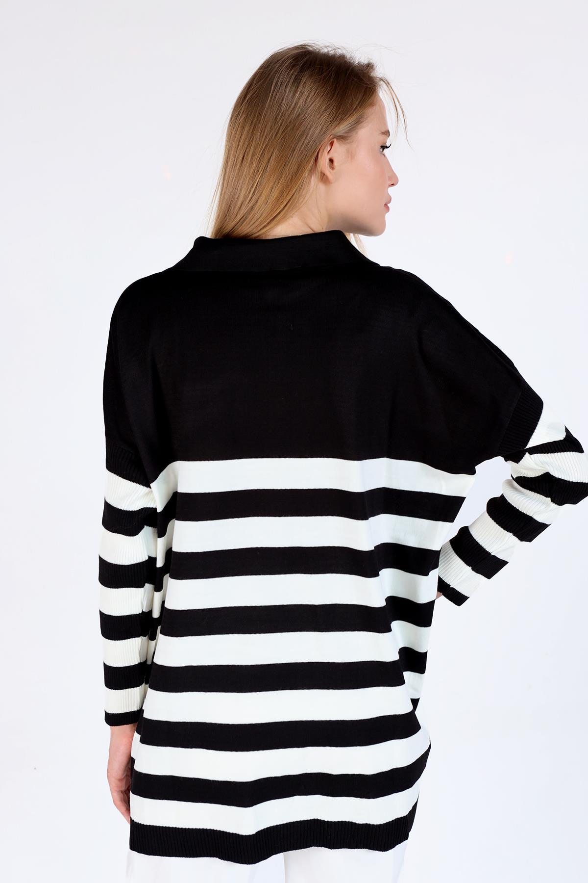 Polo Yaka Çizgili Tunik 5340 Siyah - 6