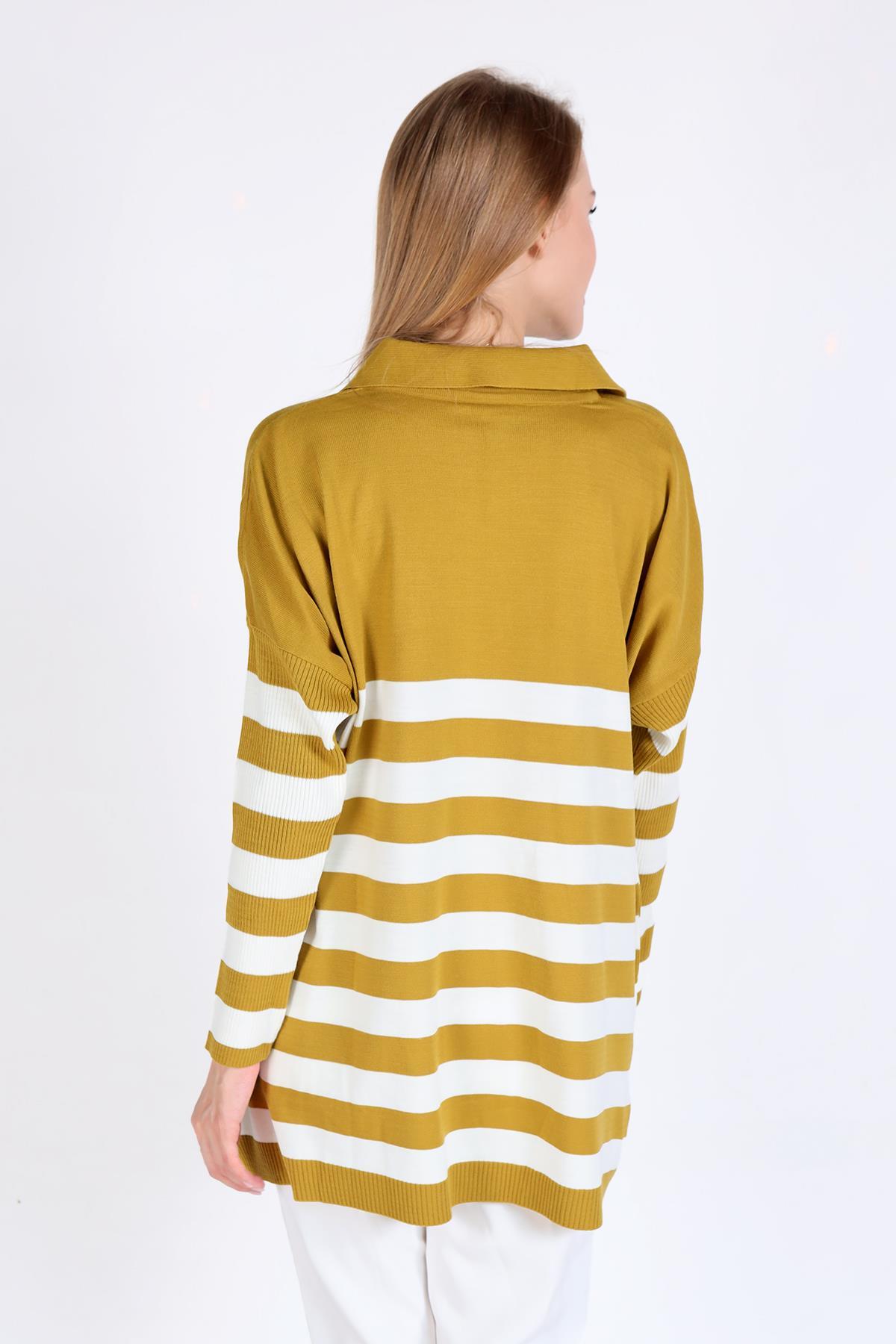 Yağ Yeşili Polo Yaka Çizgili Tunik 5340 - 4