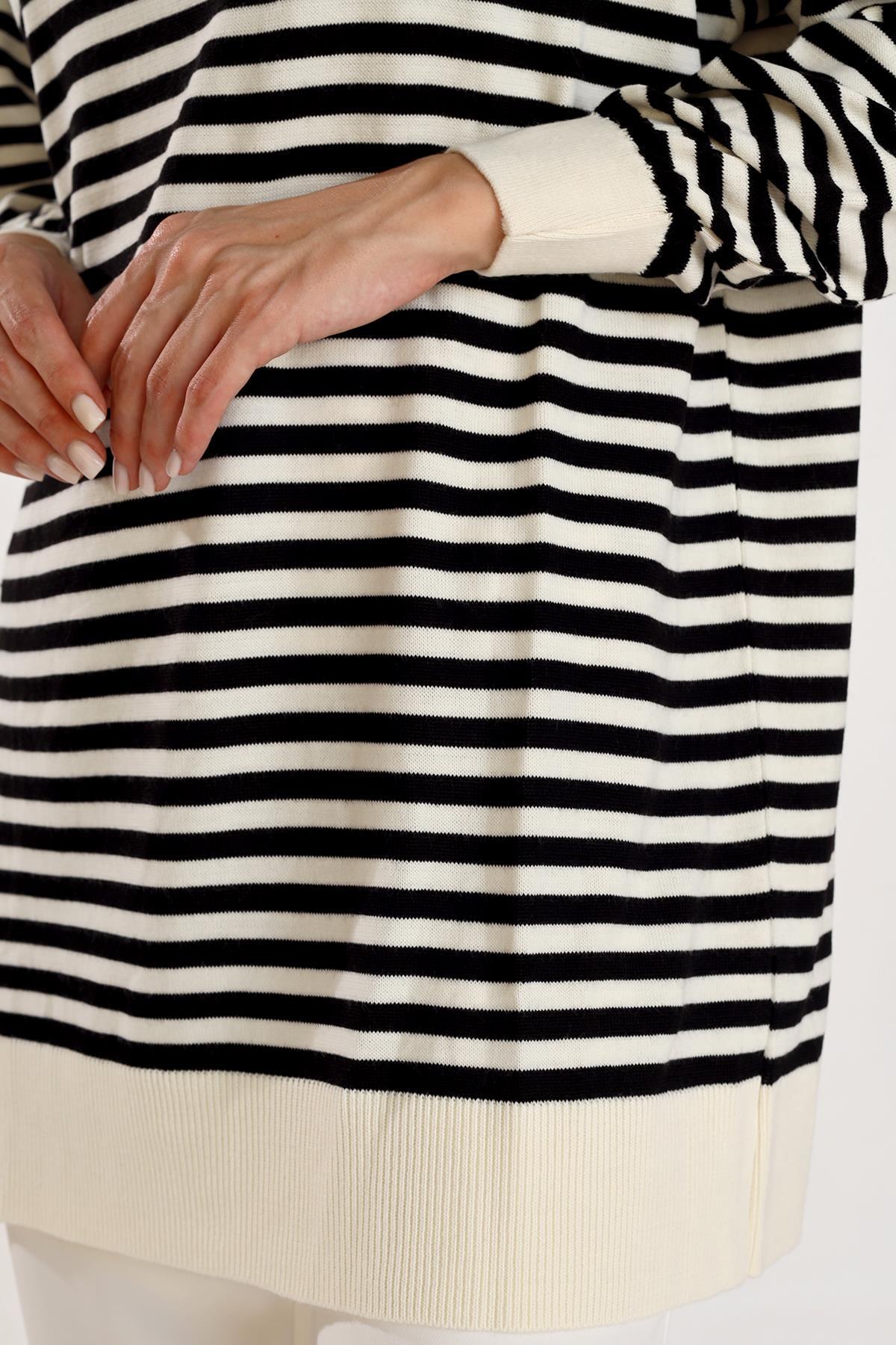 Ekru İnce Çizgi Polo Yaka Tunik 5345 - 7