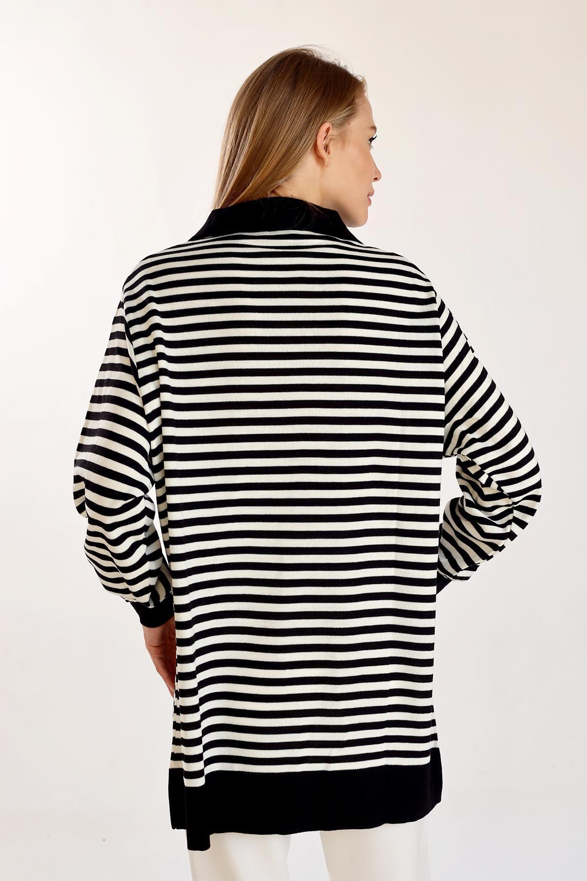 Siyah İnce Çizgi Polo Yaka Tunik 5345 - 5