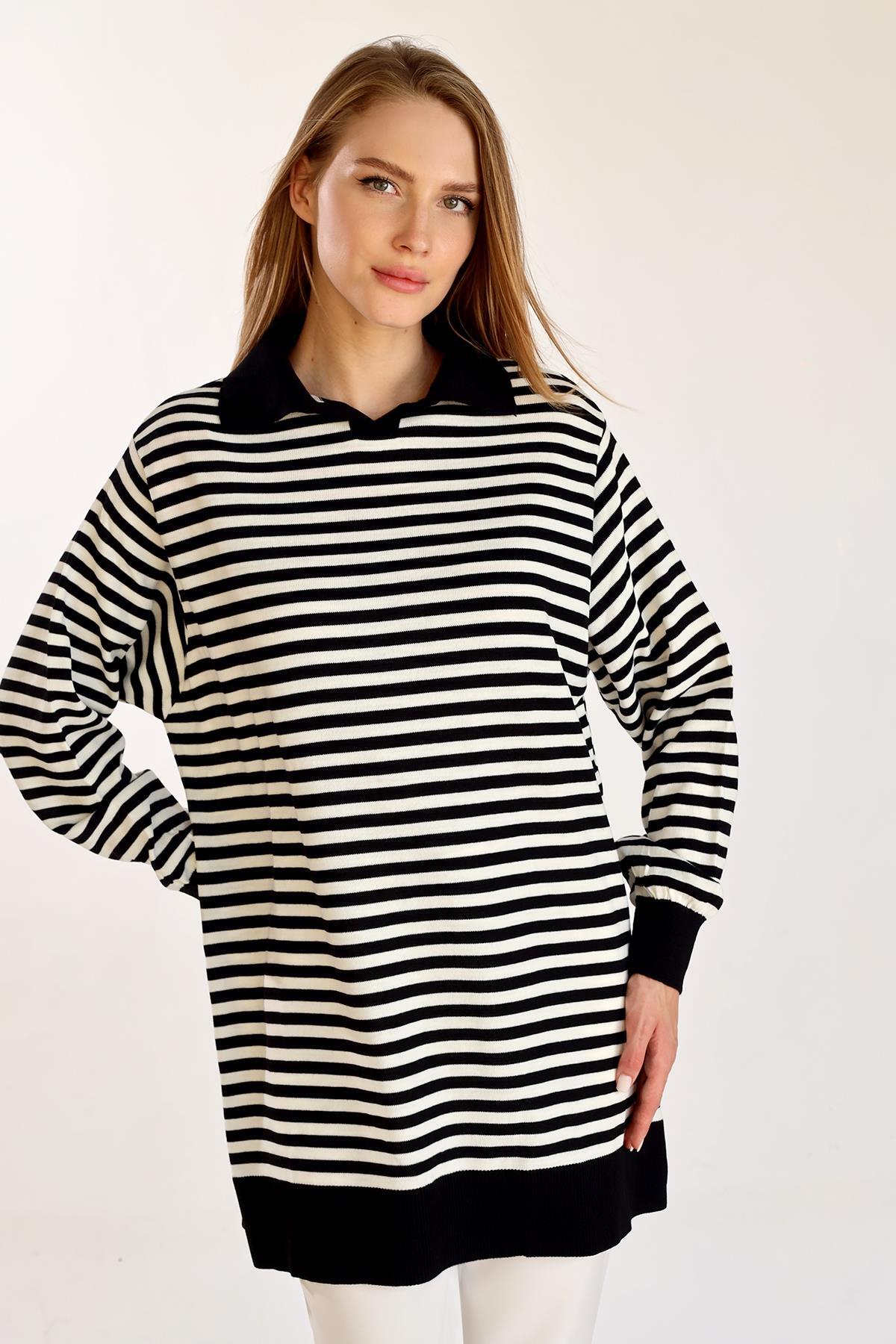 Siyah İnce Çizgi Polo Yaka Tunik 5345 - 7