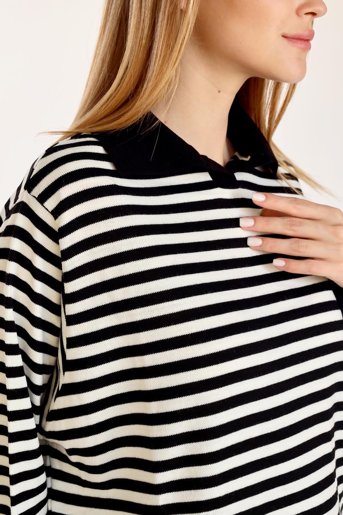 Siyah İnce Çizgi Polo Yaka Tunik 5345 - 8