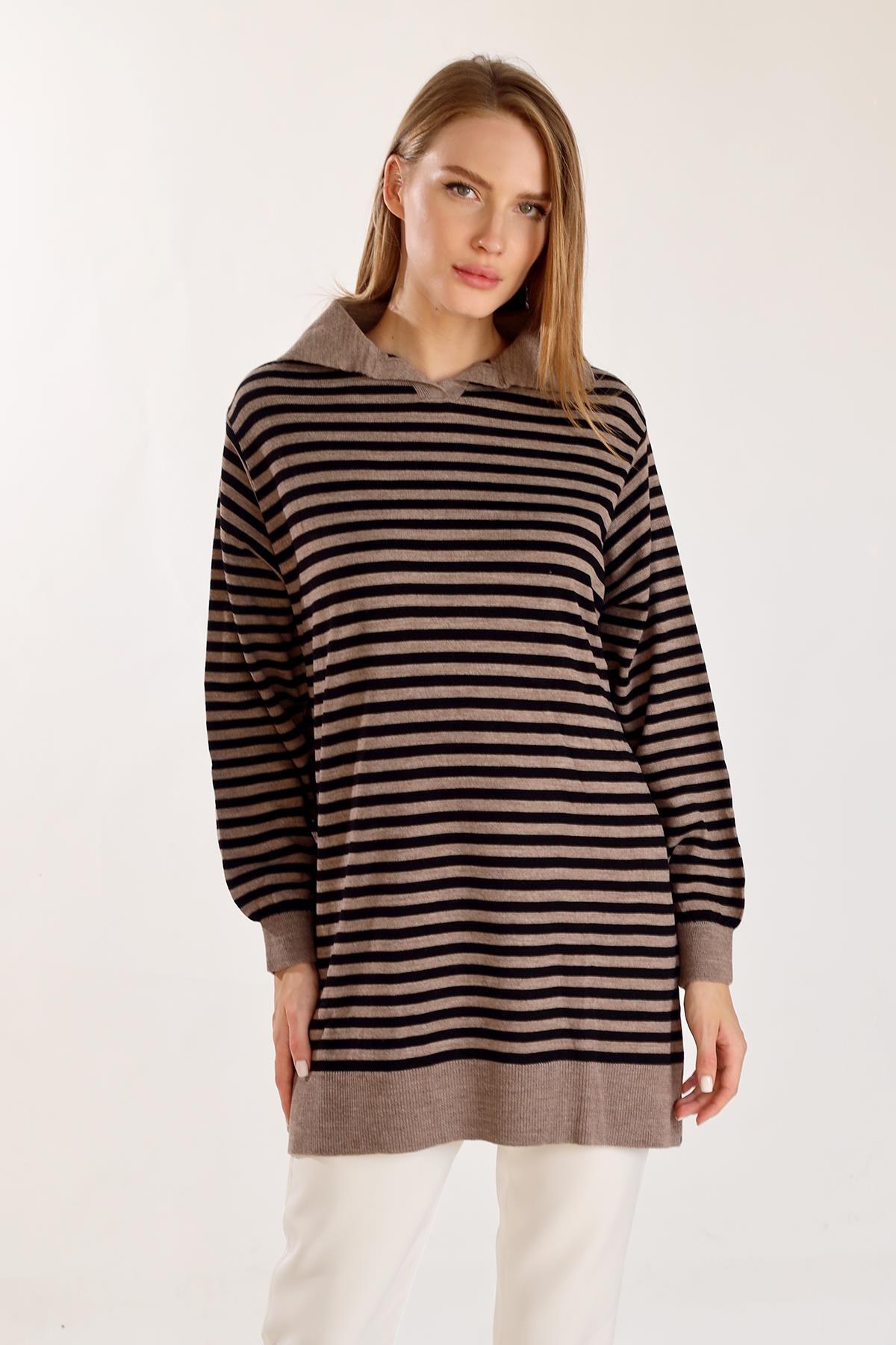 Vizon İnce Çizgi Polo Yaka Tunik 5345 - 1