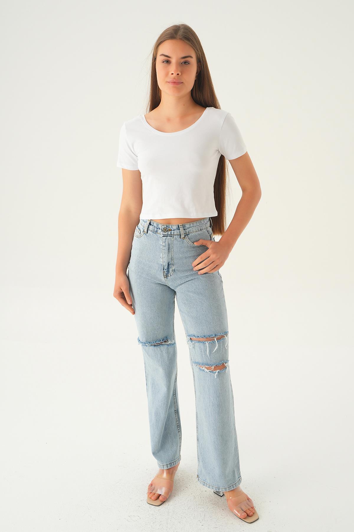 Beyaz Ön Arka U Yaka Kısa Tişört 537 - 2