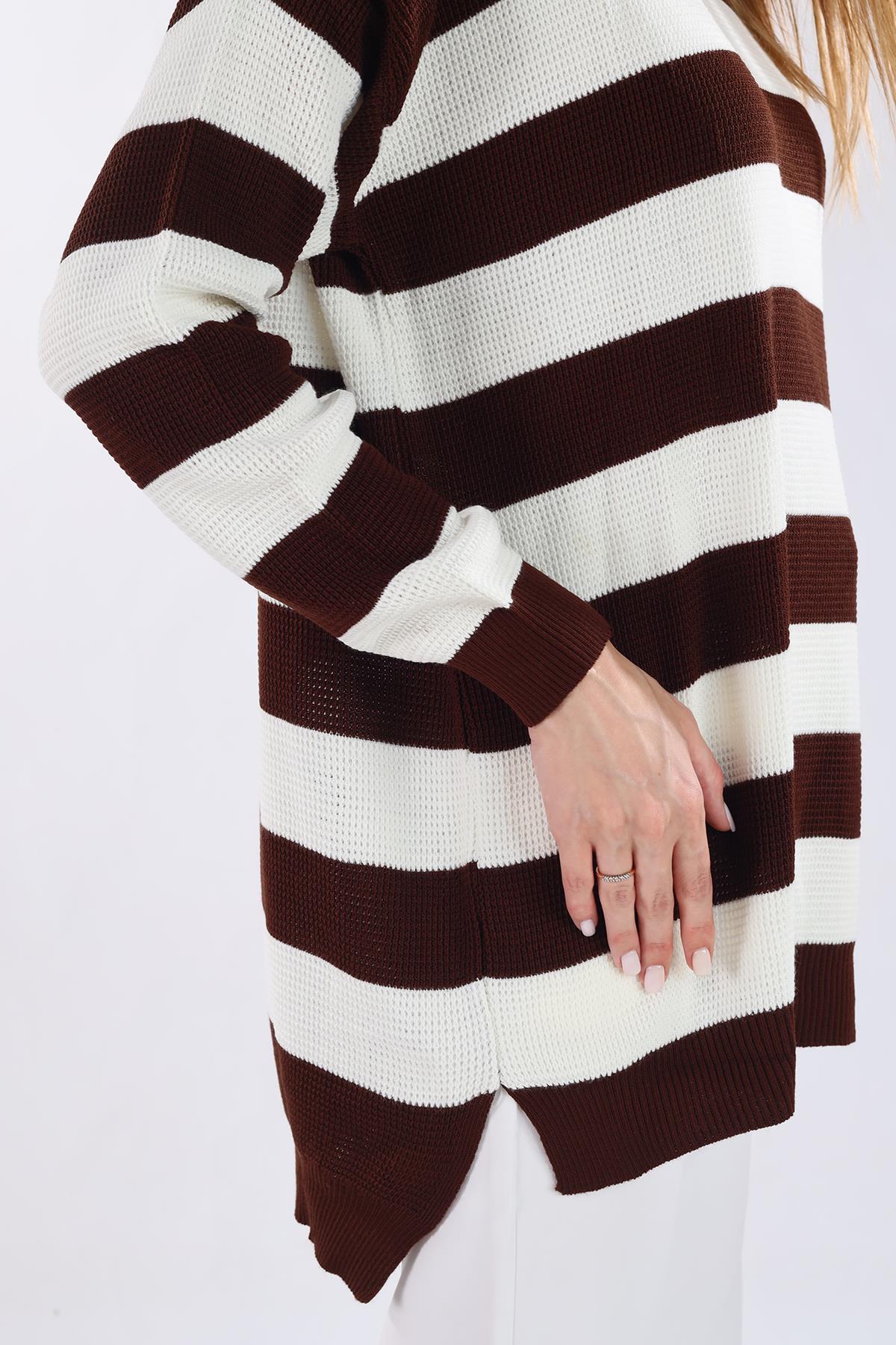 Bisiklet Yaka Çizgili Tunik 5380 Acı Kahve - RAYS