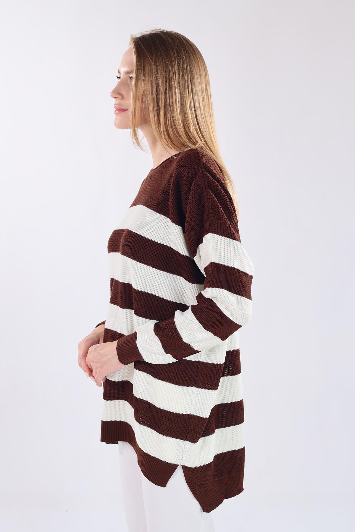 Bisiklet Yaka Çizgili Tunik 5380 Acı Kahve - 7