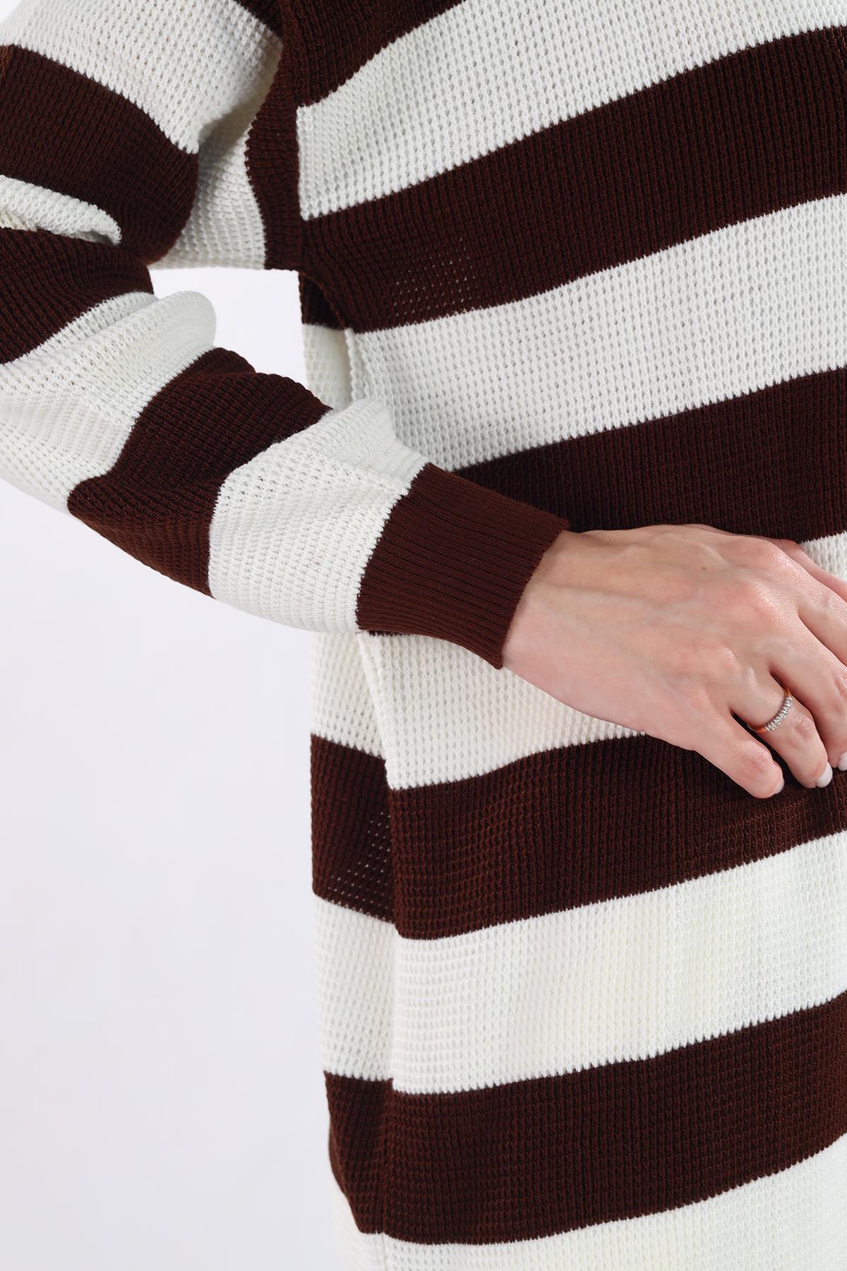 Acı Kahve Bisiklet Yaka Çizgili Tunik 5380 - 9