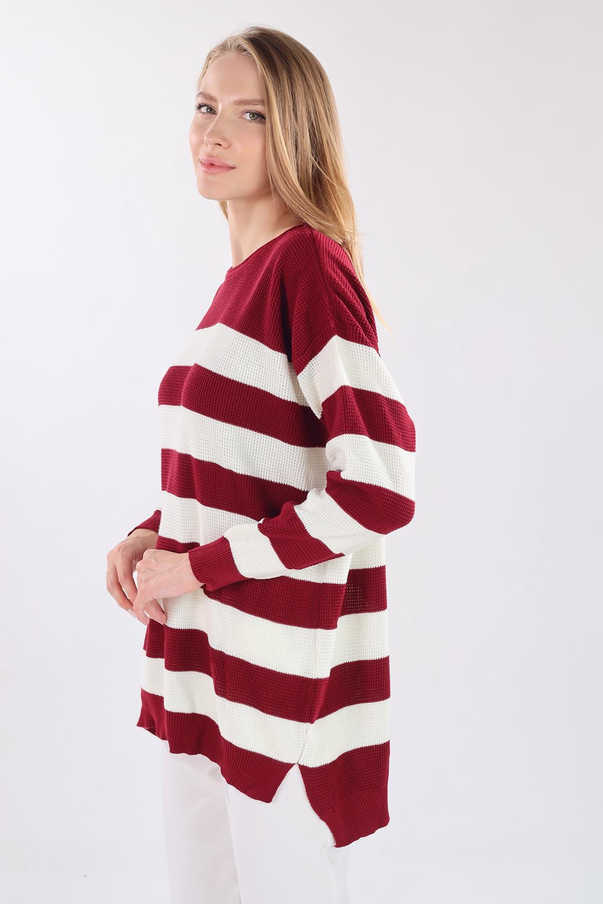 Bordo Bisiklet Yaka Çizgili Tunik 5380 - 1
