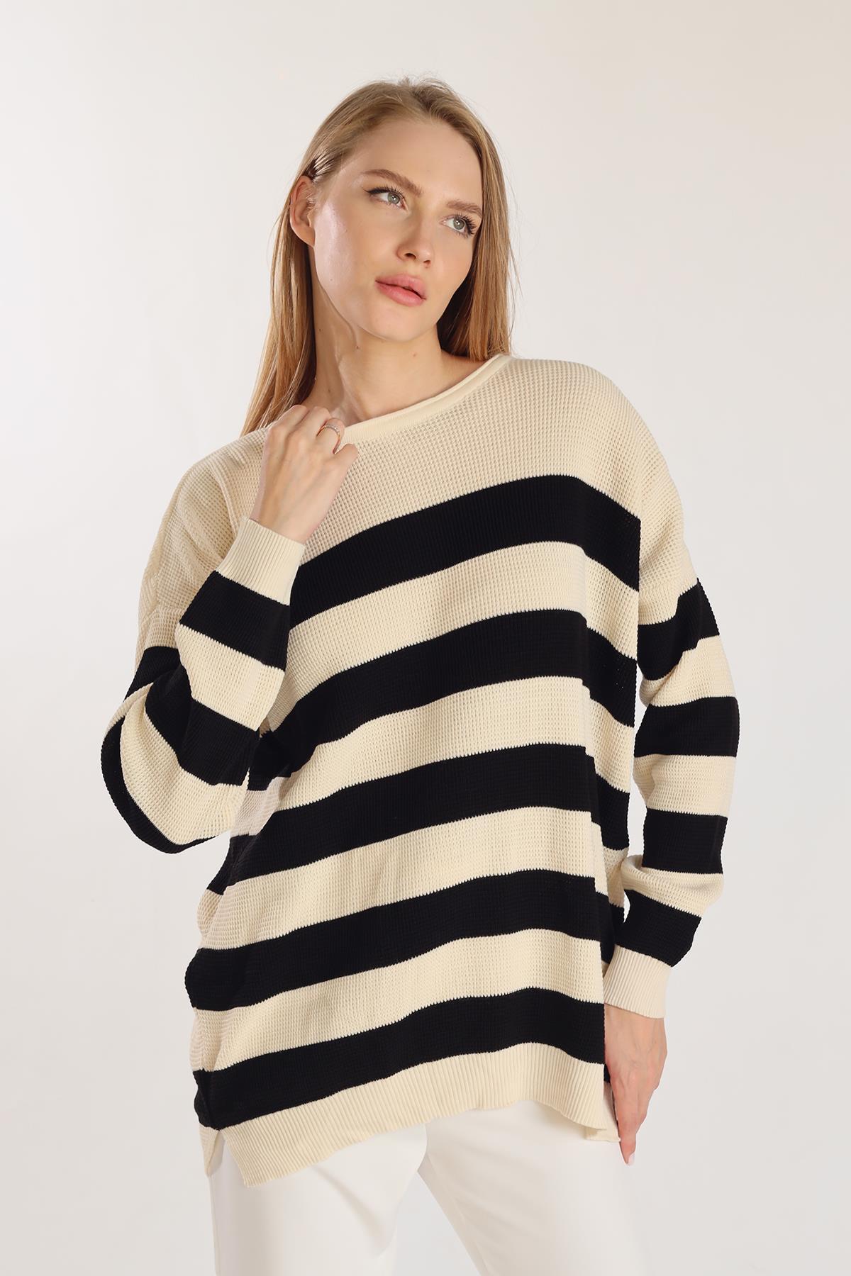 Bisiklet Yaka Çizgili Tunik 5380 Ekru - RAYS