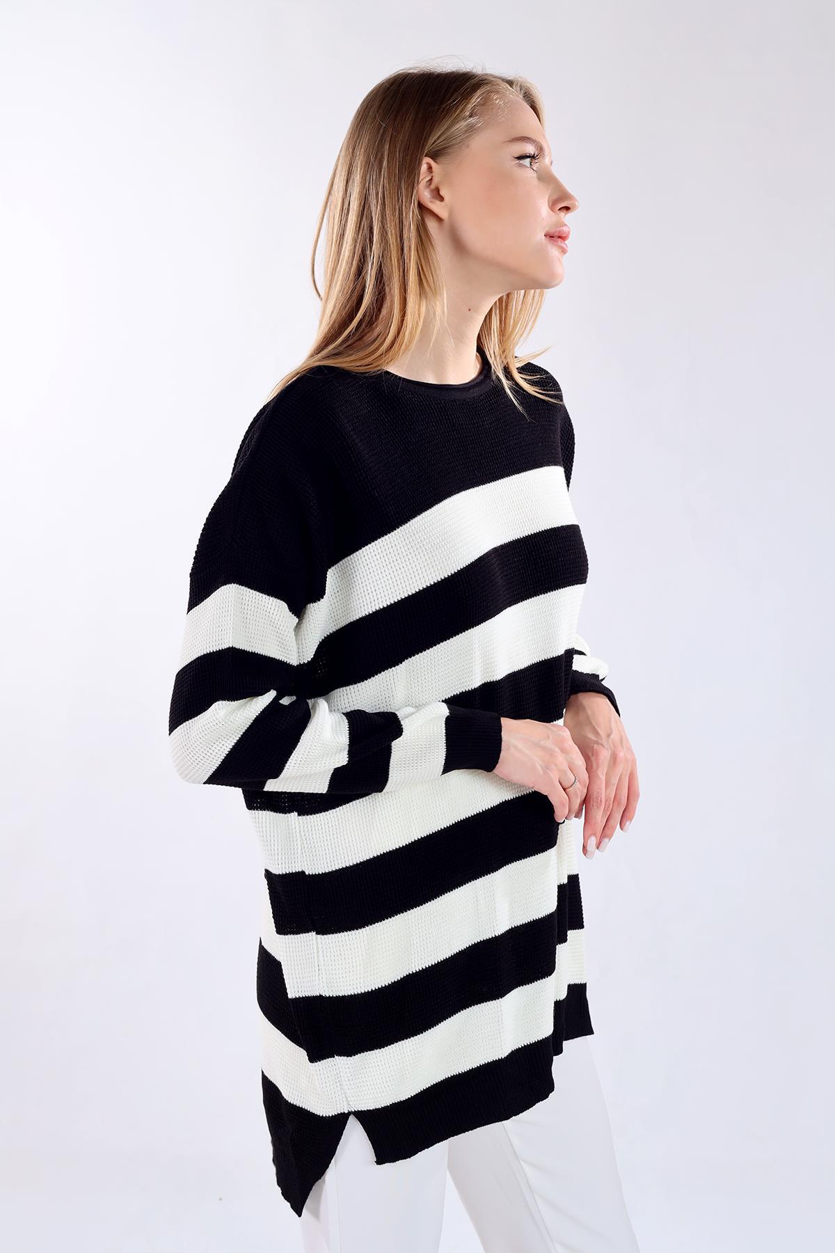 Bisiklet Yaka Çizgili Tunik 5380 Siyah - RAYS