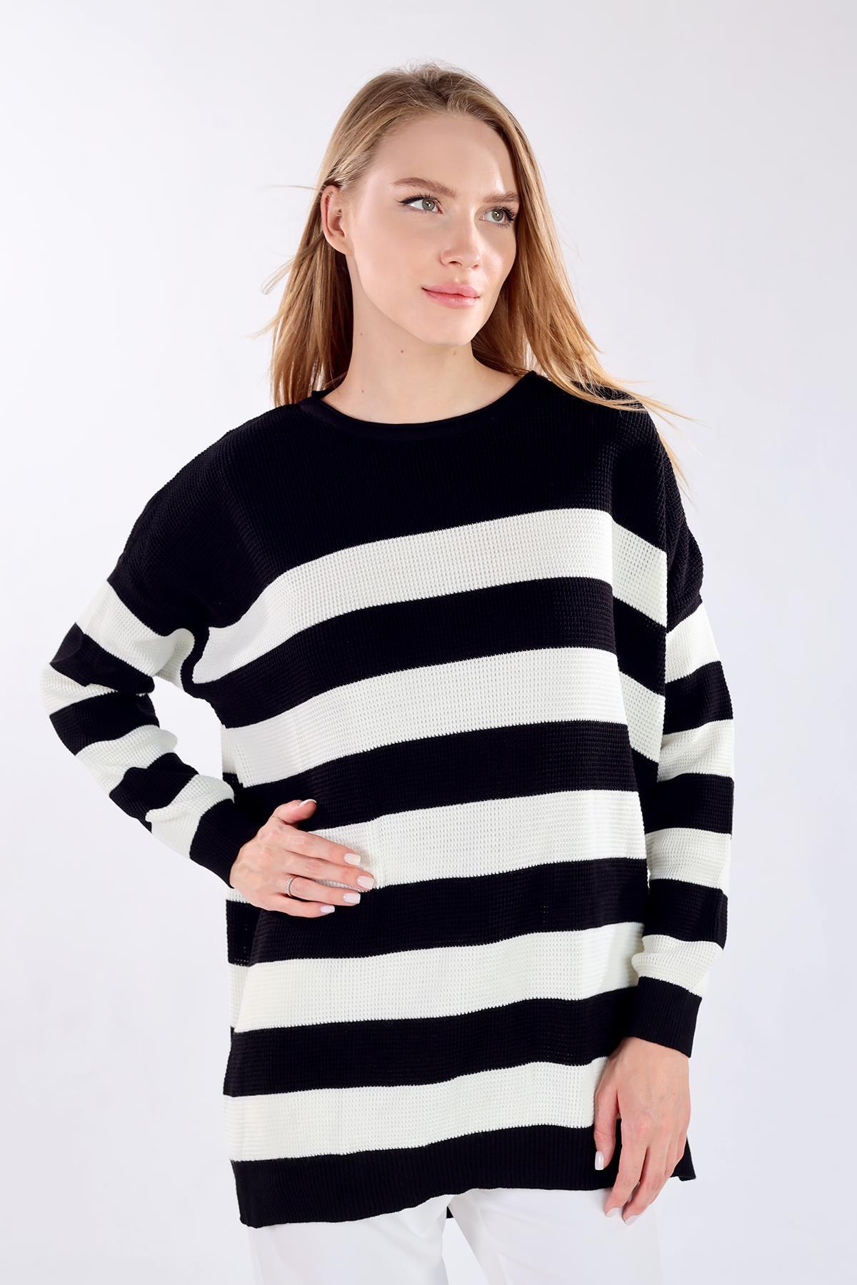 Bisiklet Yaka Çizgili Tunik 5380 Siyah - RAYS