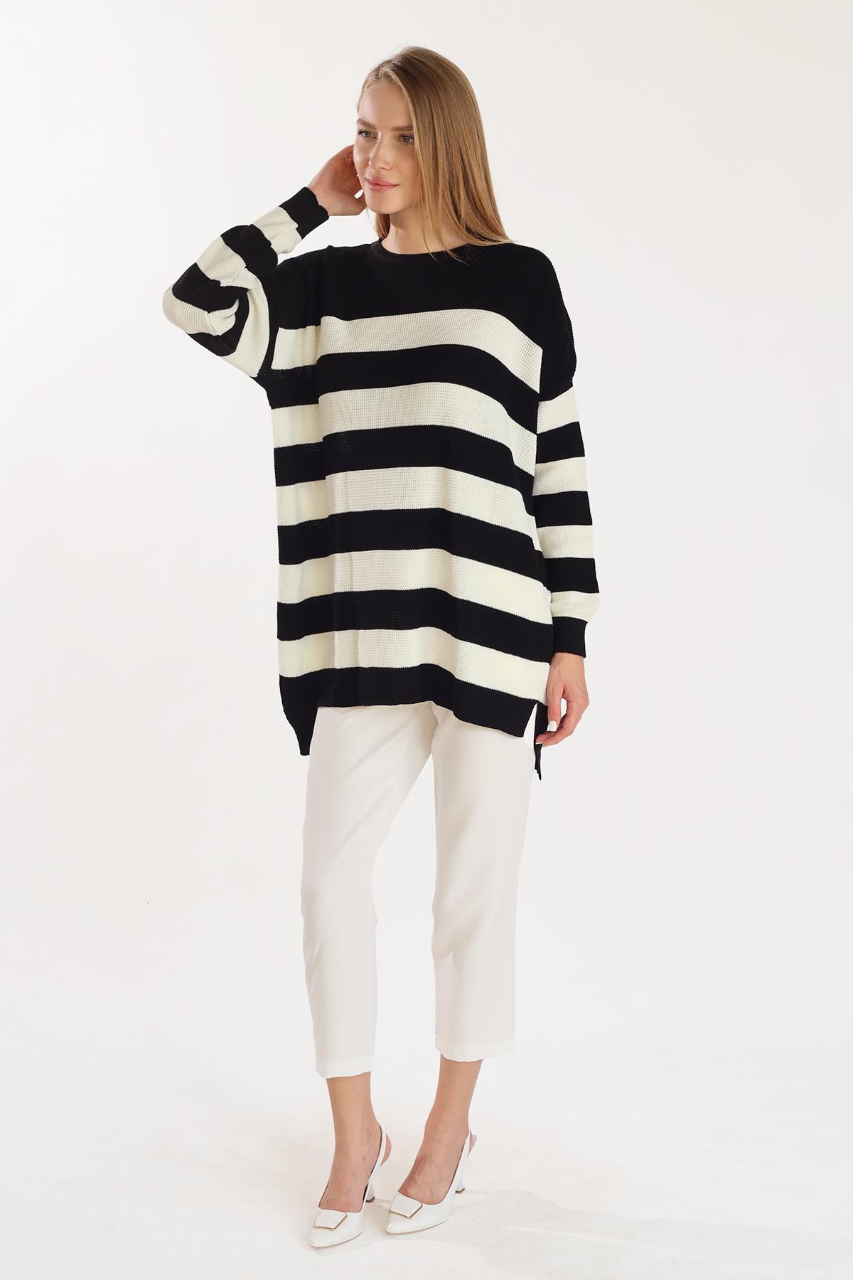 Bisiklet Yaka Çizgili Tunik 5380 Siyah - 6