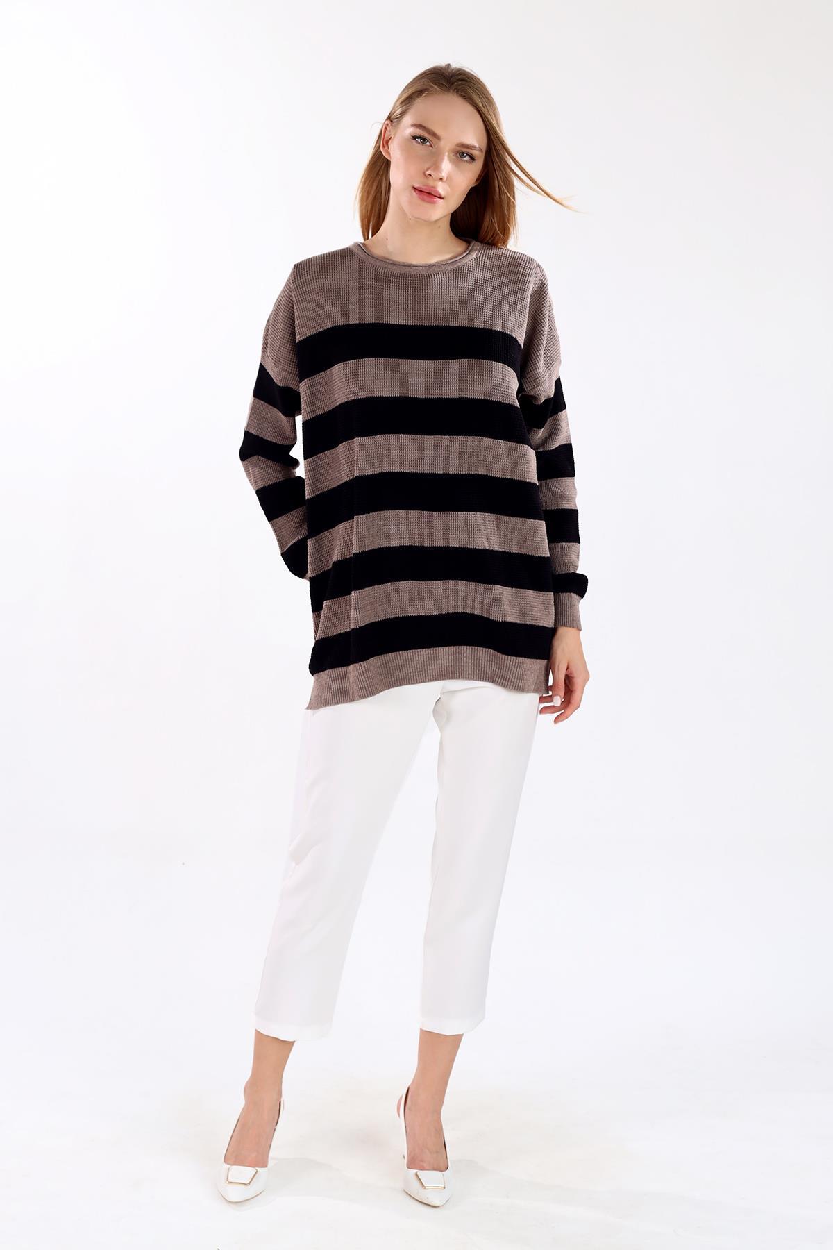 5380 Bisiklet Yaka Çizgili Tunik Vizon - RAYS