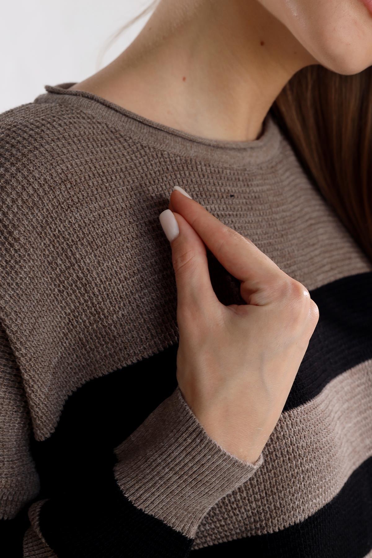 5380 Bisiklet Yaka Çizgili Tunik Vizon - RAYS