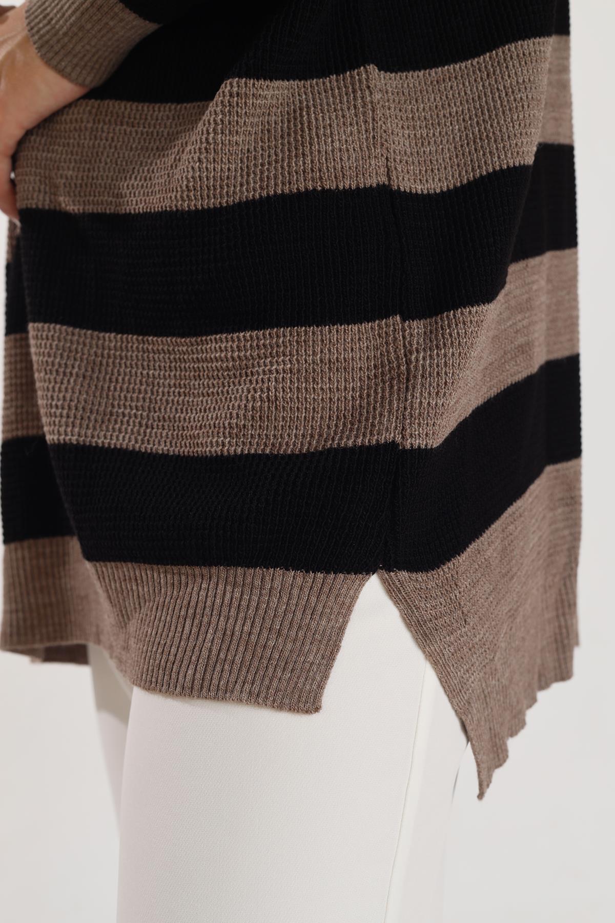 5380 Bisiklet Yaka Çizgili Tunik Vizon - RAYS