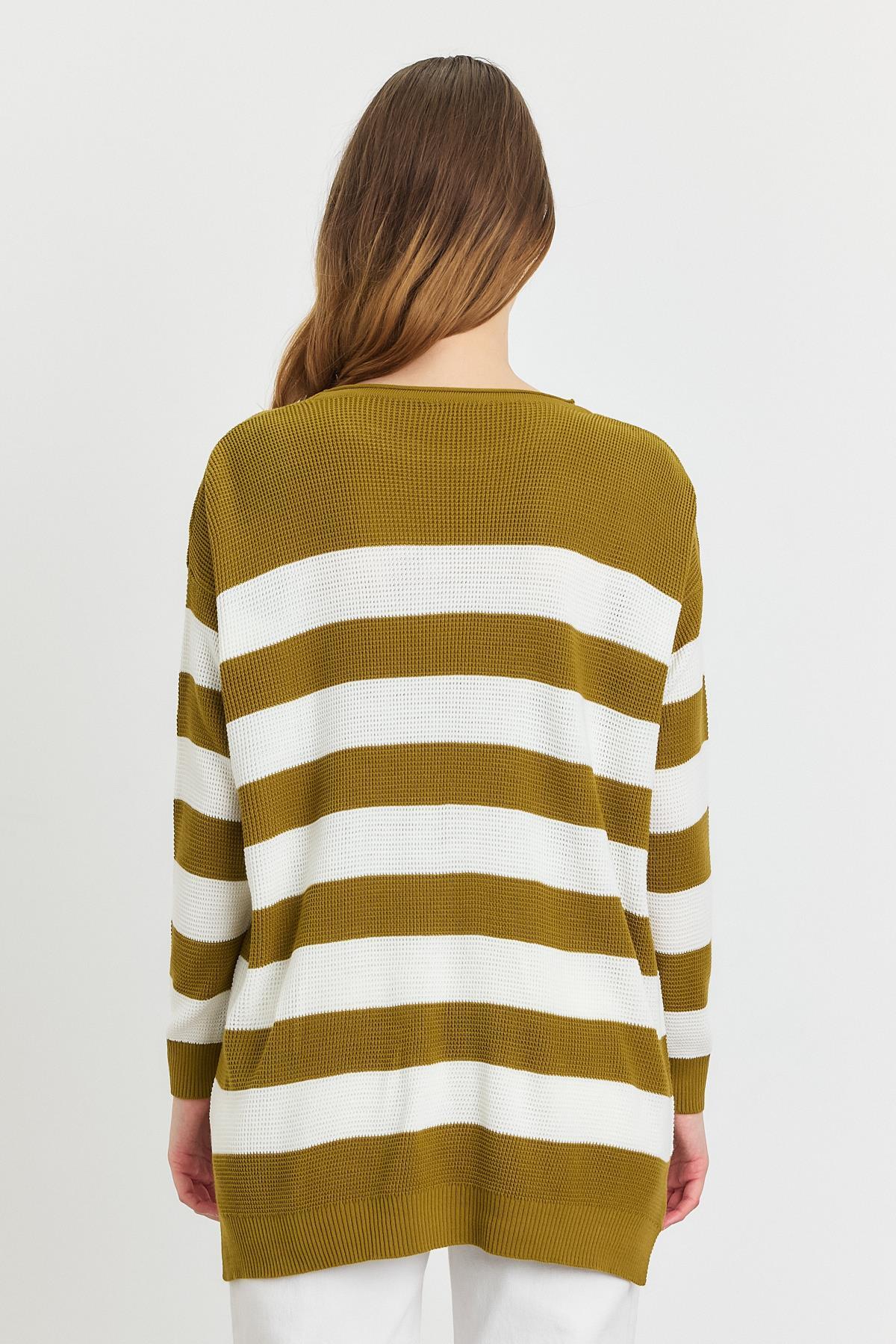 Yağ Yeşili Bisiklet Yaka Çizgili Tunik 5380 - 5