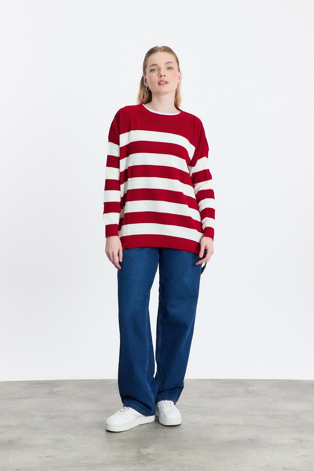Bisiklet Yaka Çizgili Tunik 5380 Kırmızı - RAYS