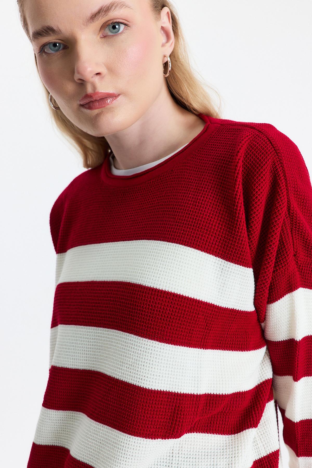 Bisiklet Yaka Çizgili Tunik 5380 Kırmızı - RAYS