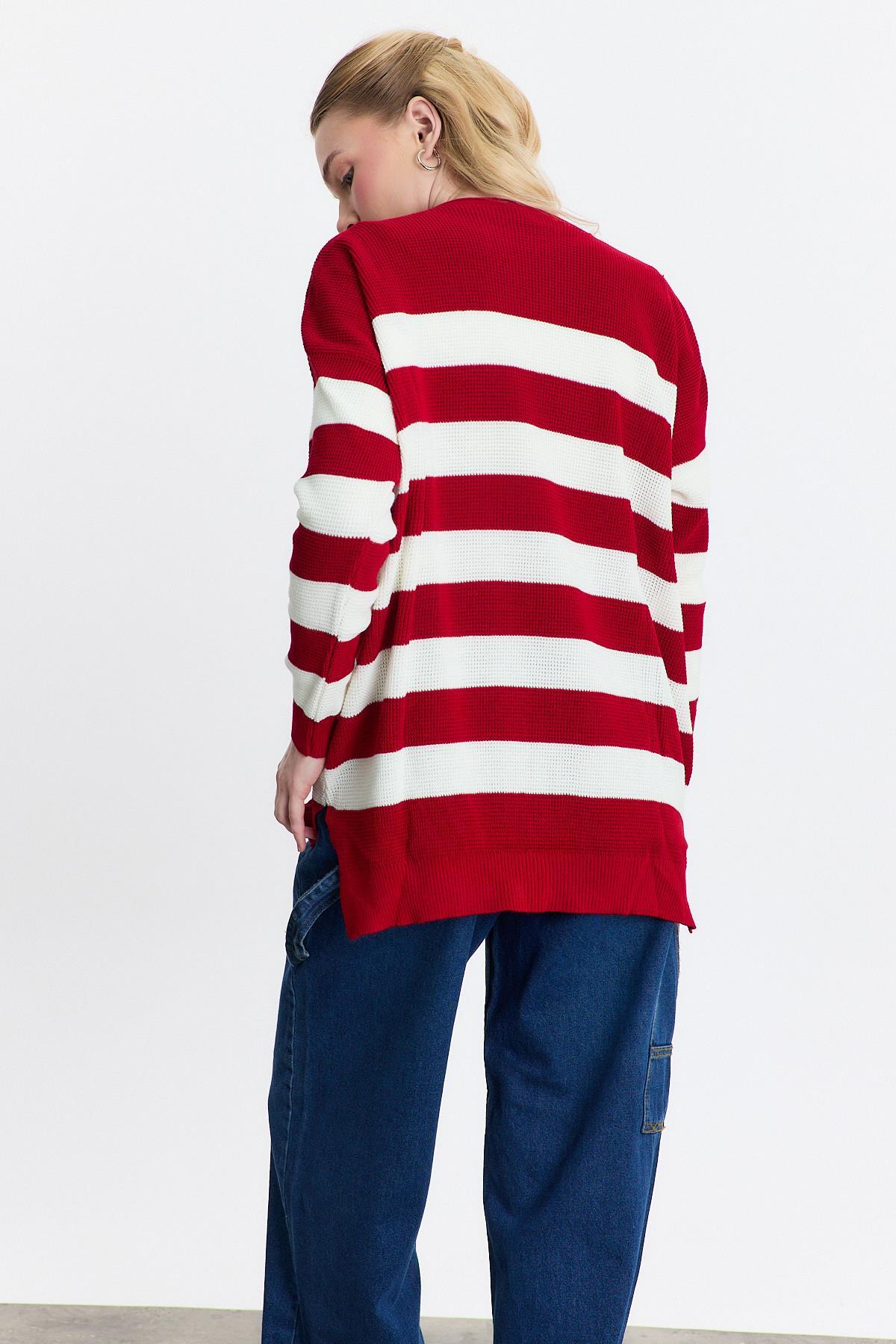 Bisiklet Yaka Çizgili Tunik 5380 Kırmızı - 5