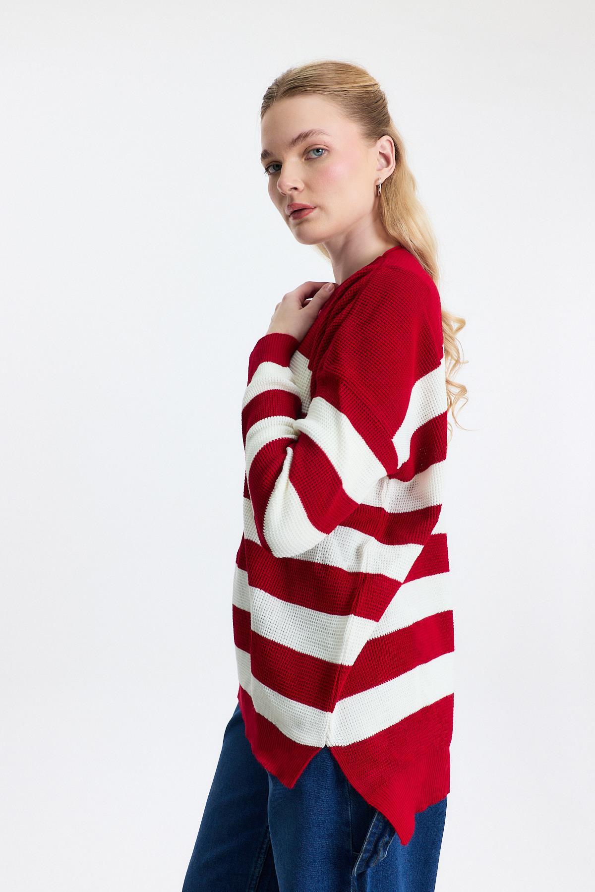 Bisiklet Yaka Çizgili Tunik 5380 Kırmızı - 6