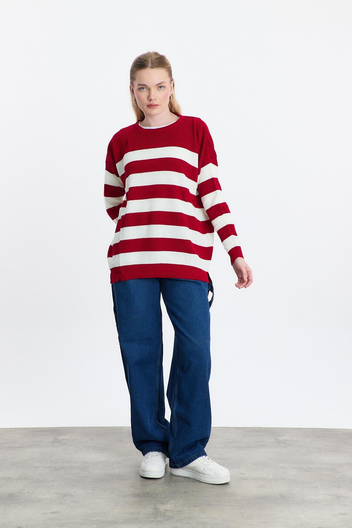 Bisiklet Yaka Çizgili Tunik 5380 Kırmızı - 8