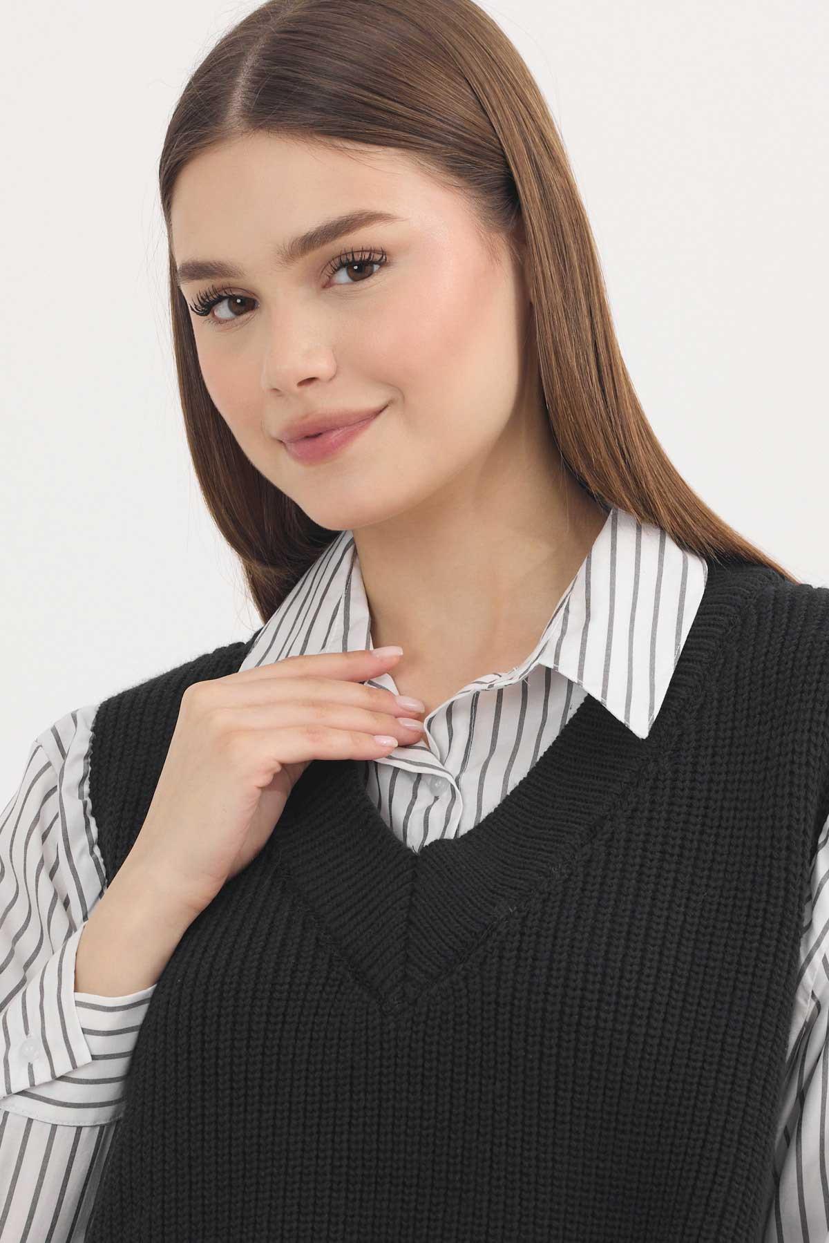 Siyah-Beyaz Gömlek Detay Kazak 5395 - 4