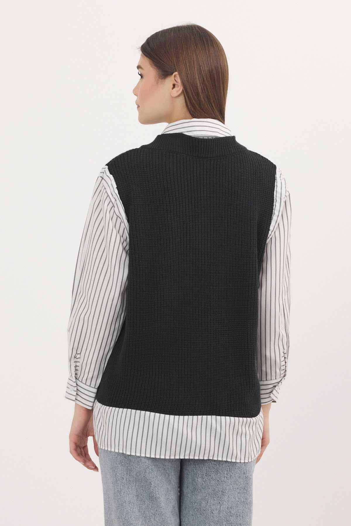 Siyah-Beyaz Gömlek Detay Kazak 5395 - 5