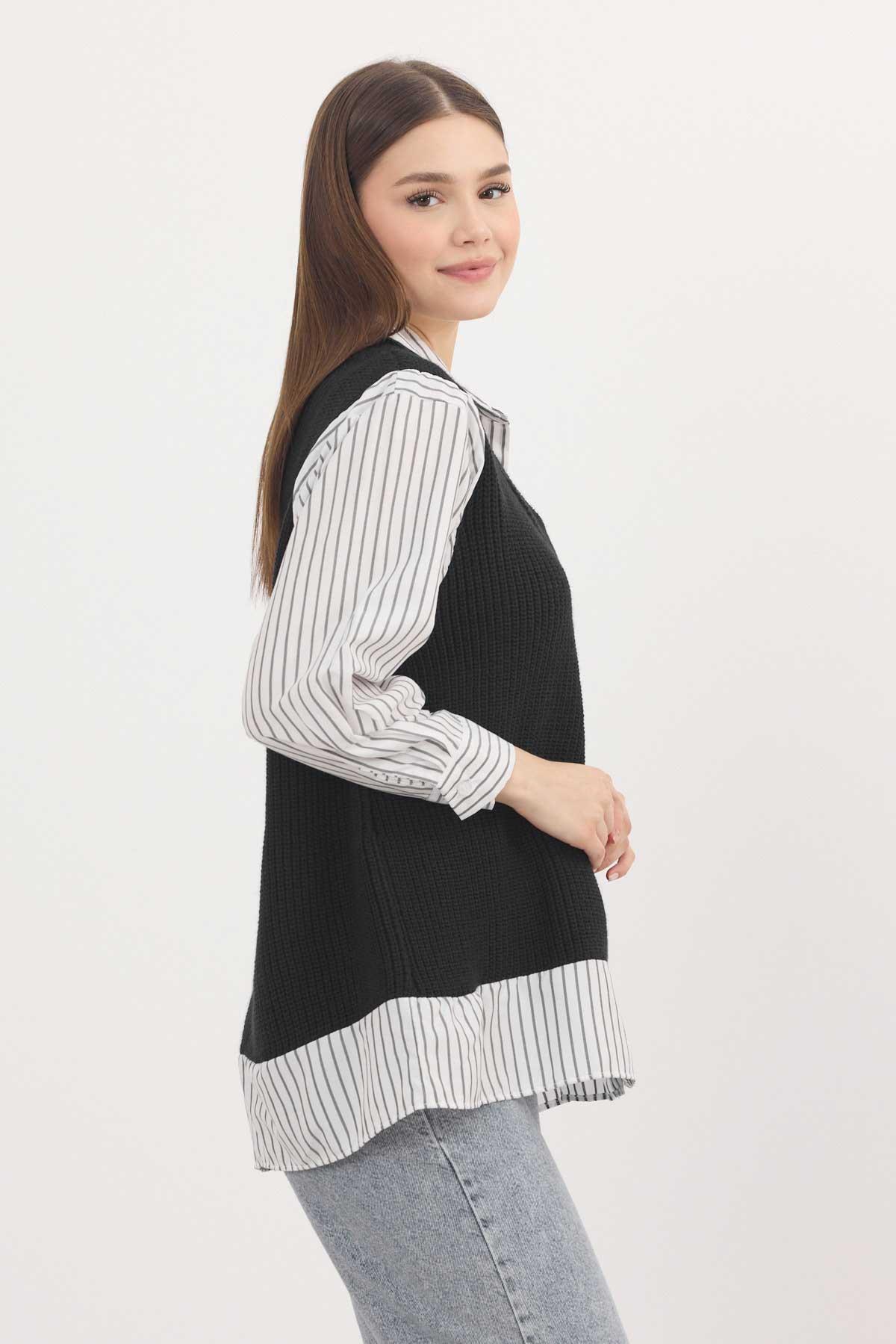 Siyah-Beyaz Gömlek Detay Kazak 5395 - 7