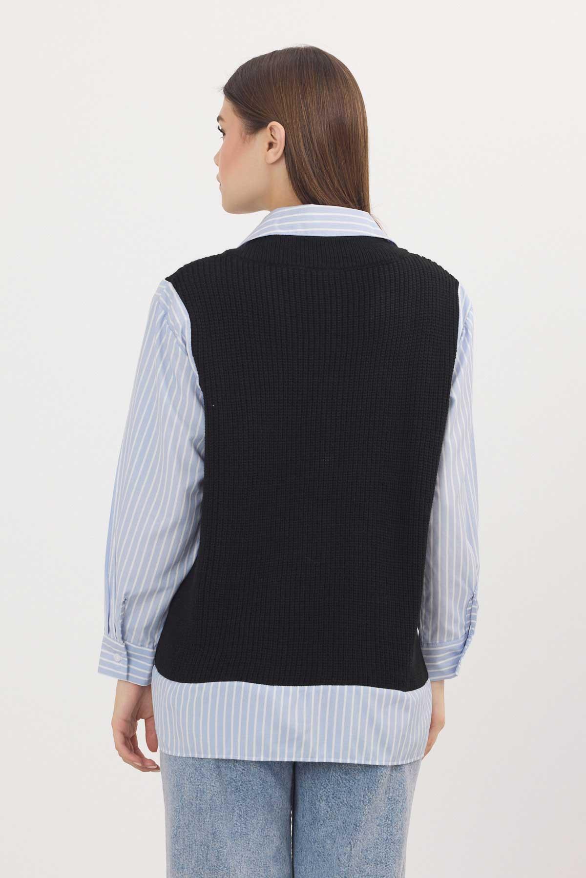 Siyah-Mavi Gömlek Detay Kazak 5395 - 5