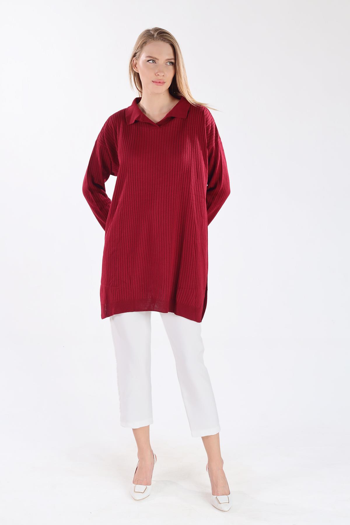5410 Polo Yaka Tunik Bordo - 2
