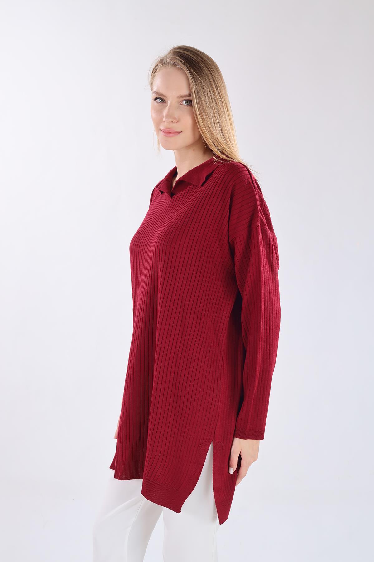 5410 Polo Yaka Tunik Bordo - 7