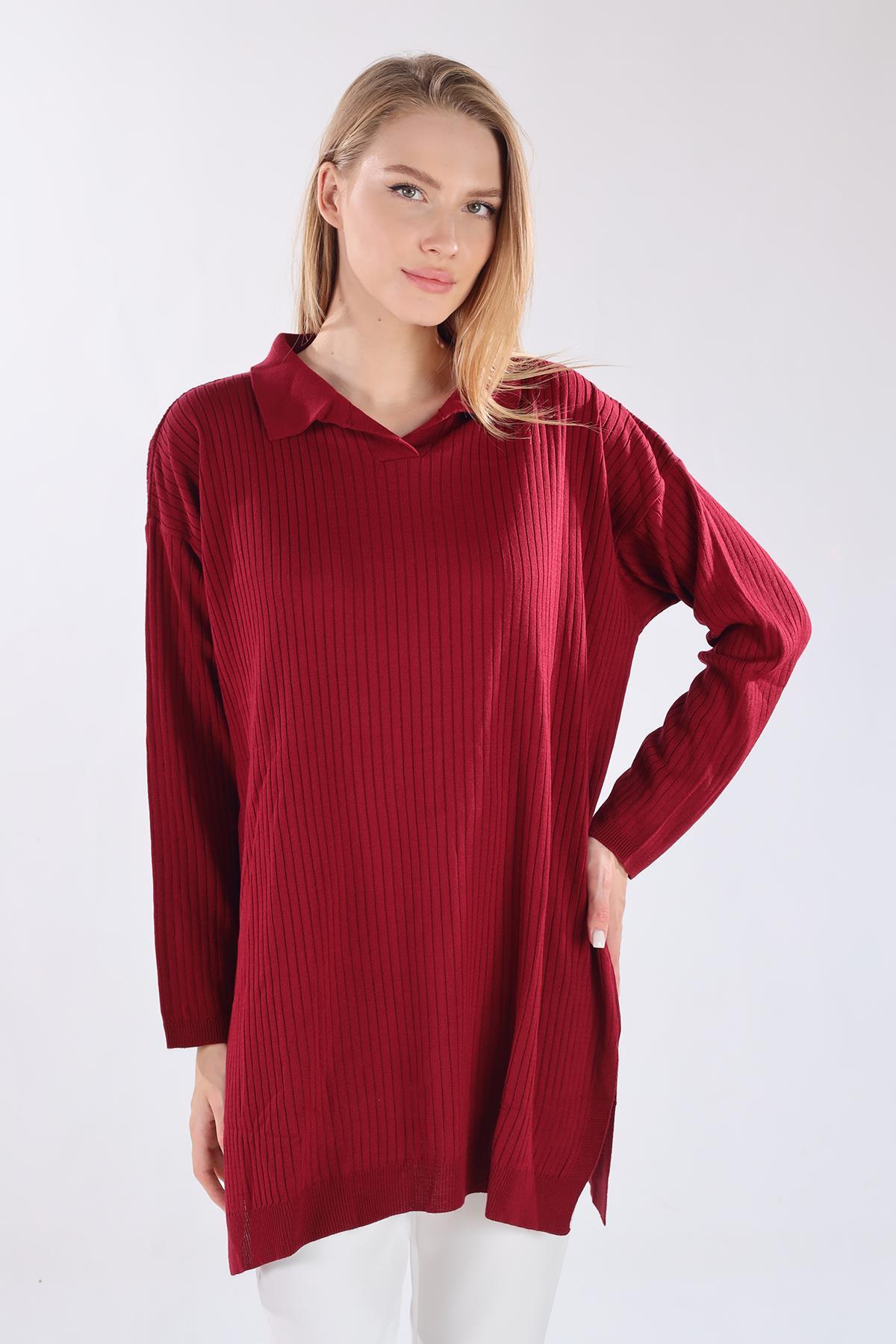 5410 Polo Yaka Tunik Bordo - 3
