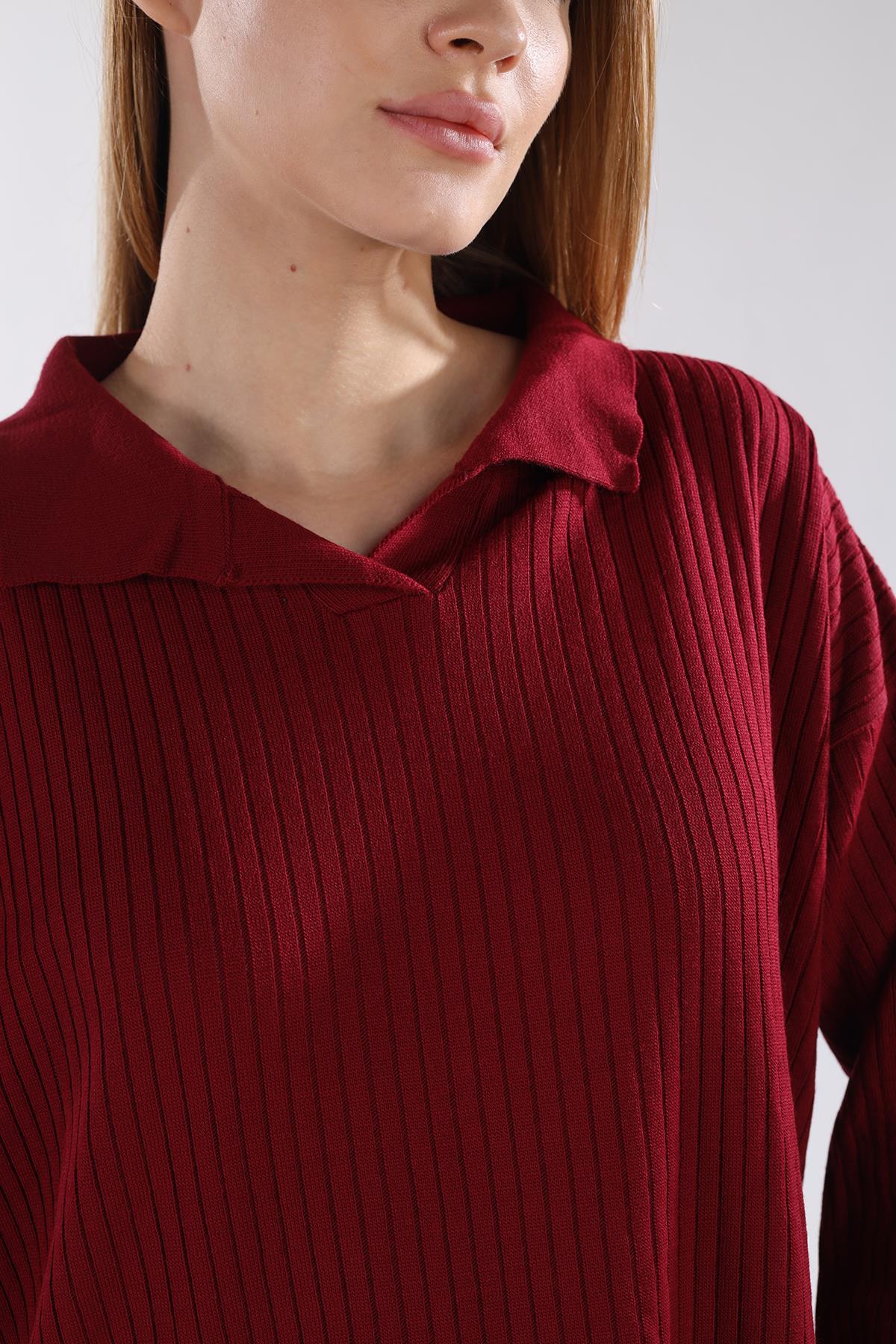 5410 Polo Yaka Tunik Bordo - 4
