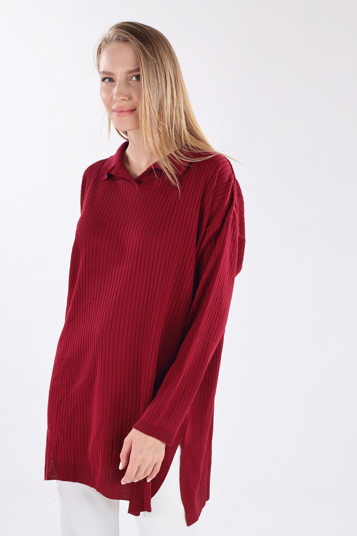 5410 Polo Yaka Tunik Bordo - 8