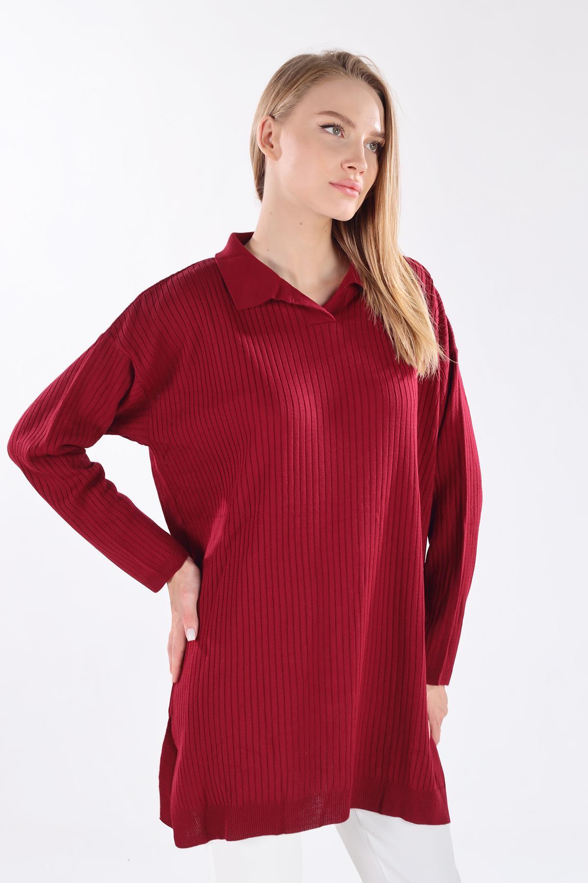 5410 Polo Yaka Tunik Bordo - 6
