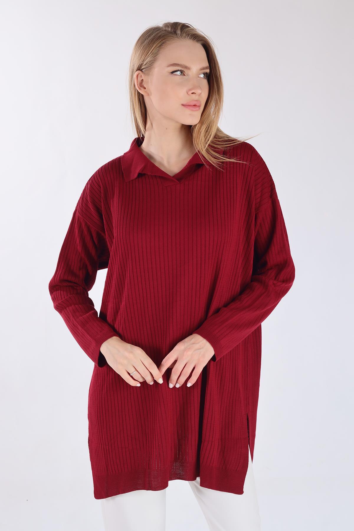 Bordo Polo Yaka Tunik 5410 
