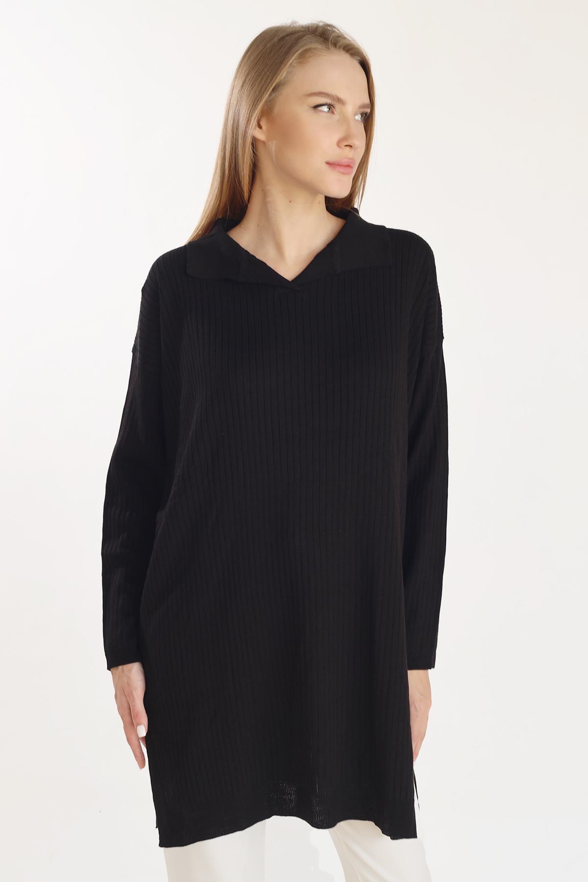 5410 Polo Yaka Tunik Siyah - 7