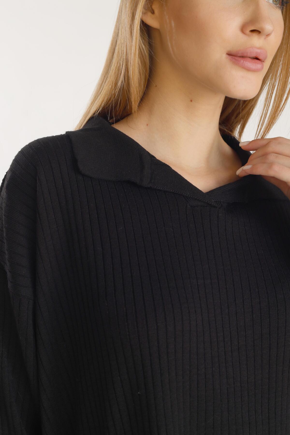 5410 Polo Yaka Tunik Siyah - 4