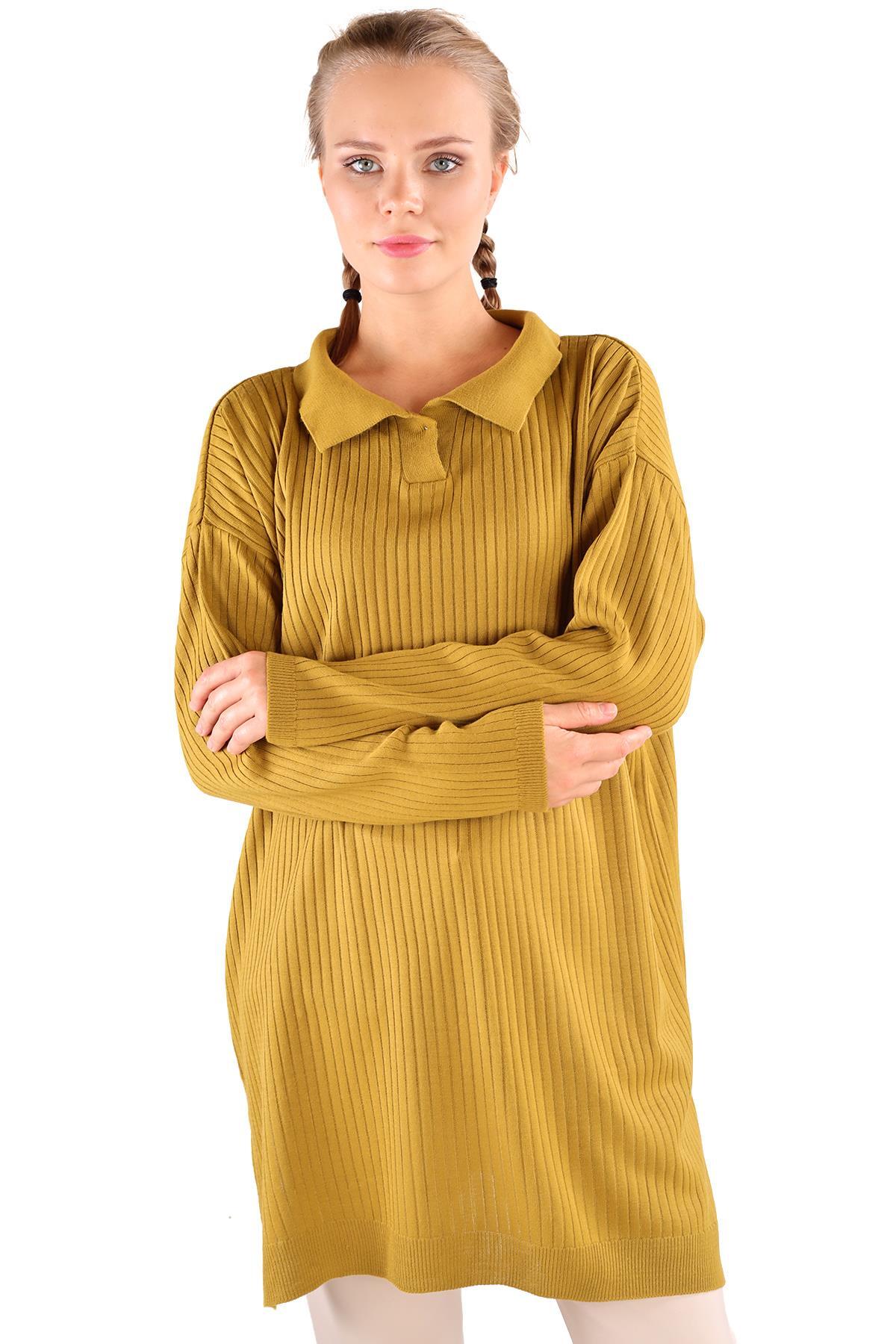 5410 Polo Yaka Tunik Yağ Yeşili - 3