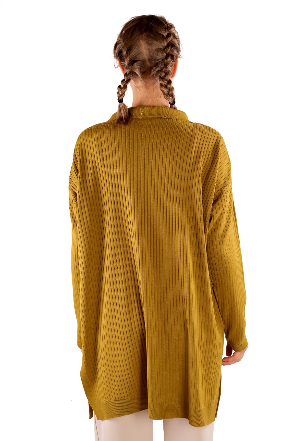 5410 Polo Yaka Tunik Yağ Yeşili - 5