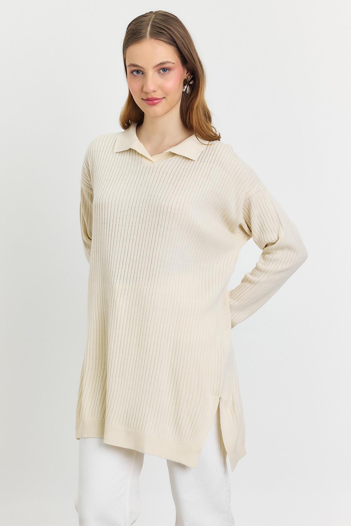 Ekru Polo Yaka Tunik 5410 - 1