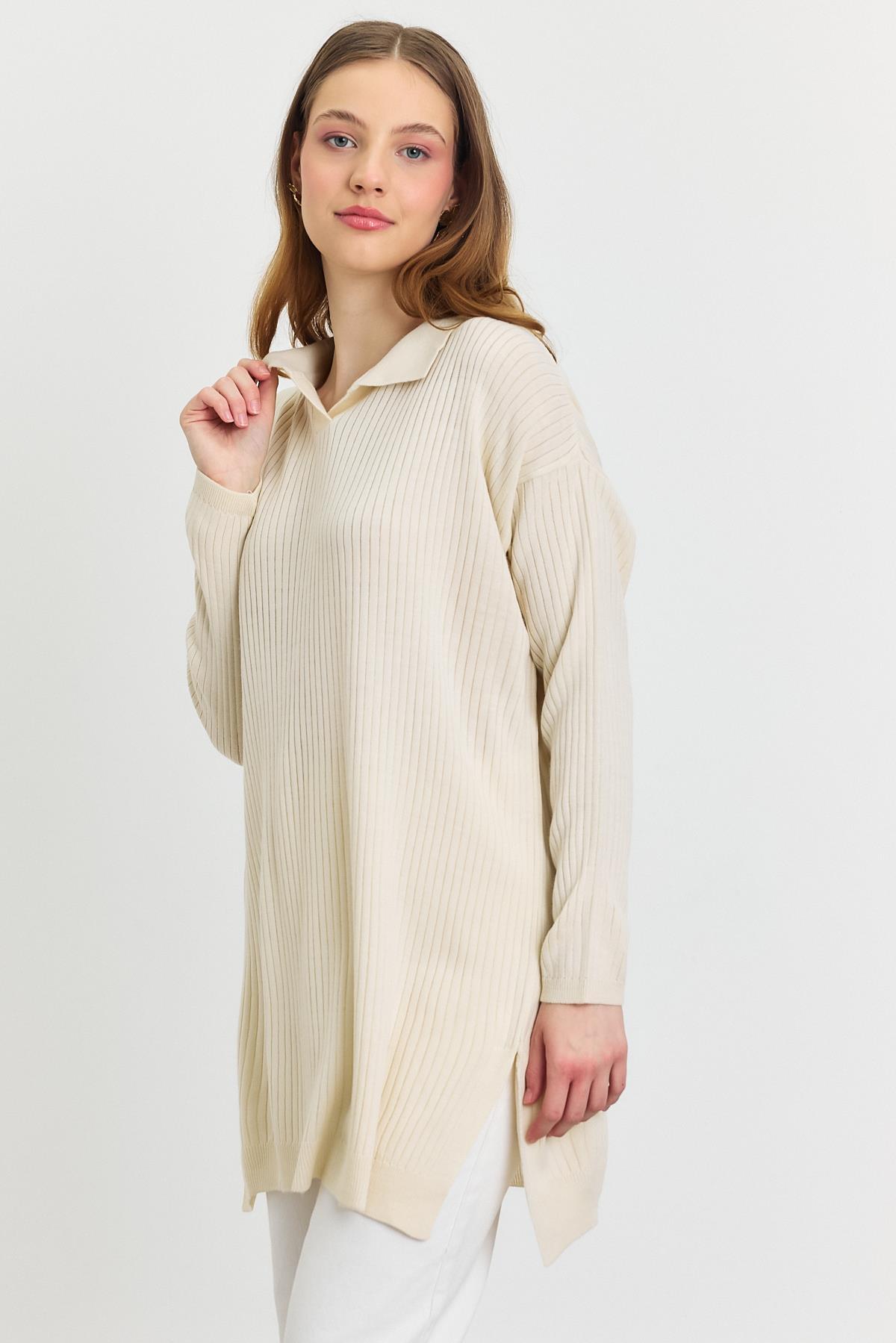 Ekru Polo Yaka Tunik 5410 - 3