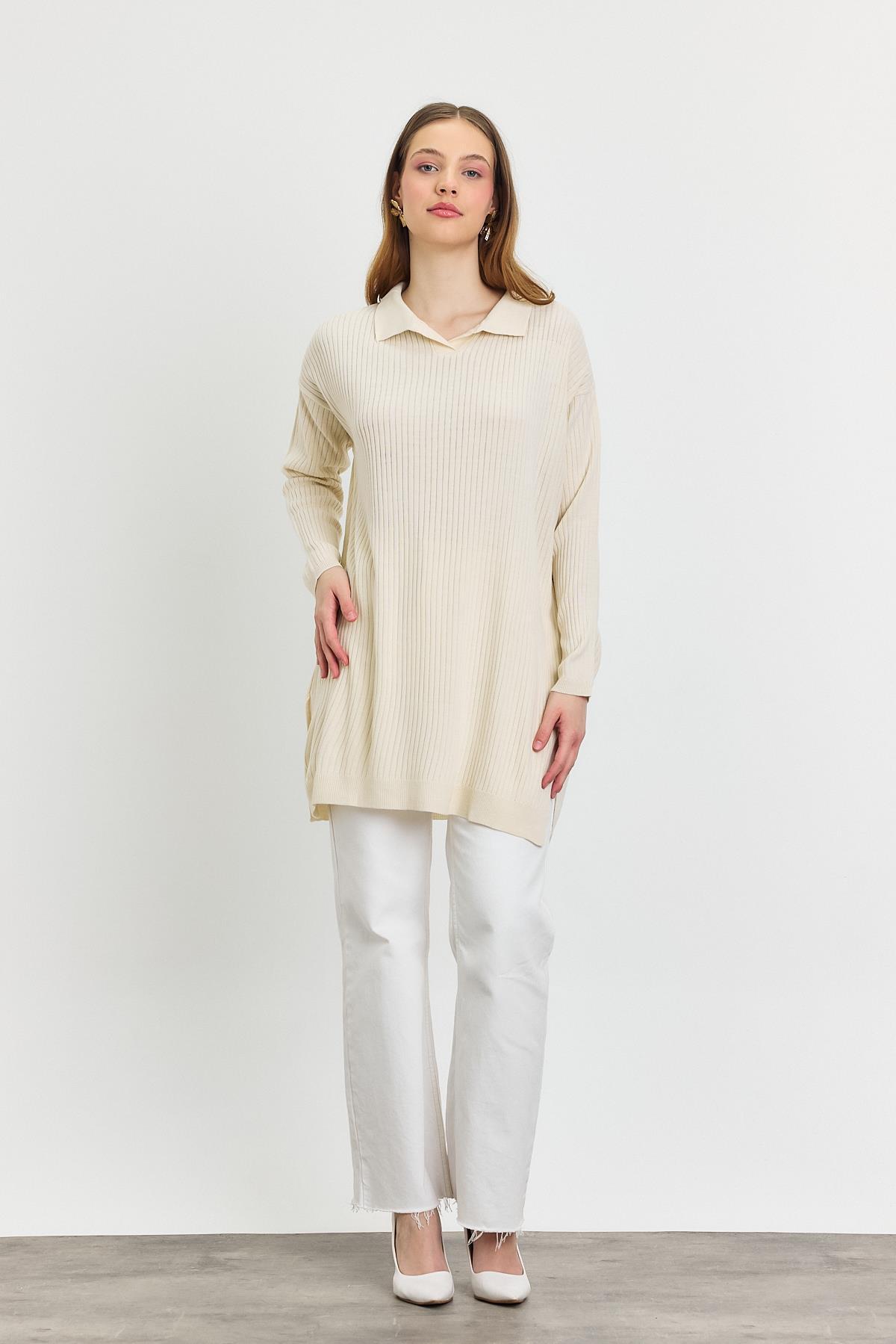 Ekru Polo Yaka Tunik 5410 - 8