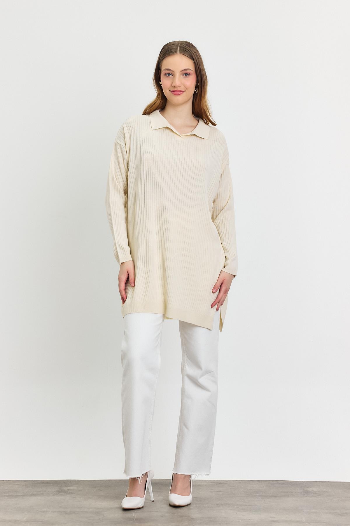 5410 Polo Yaka Tunik Ekru - RAYS