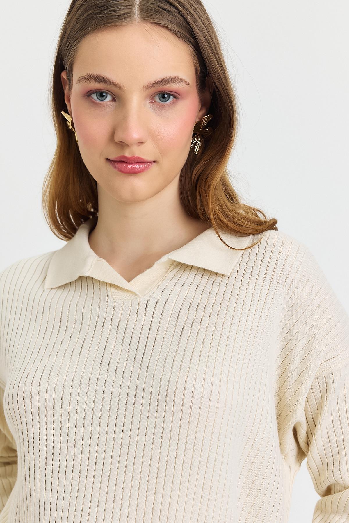 Ekru Polo Yaka Tunik 5410 - 4