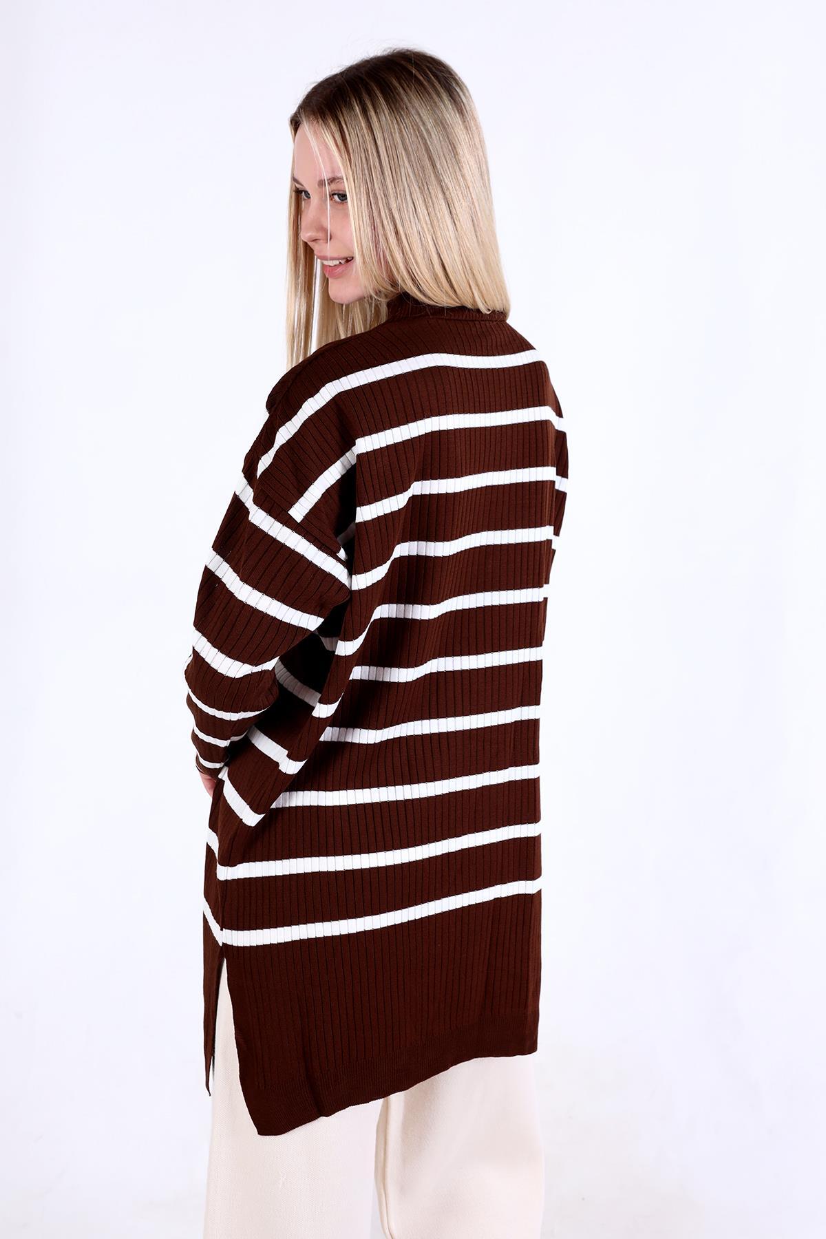 Acı Kahve Çizgili Balıkçı Yaka Tunik 5415 - 5
