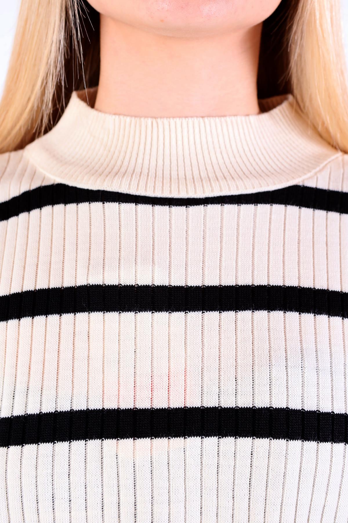 5415 Çizgili Balıkçı Yaka Tunik Ekru - RAYS